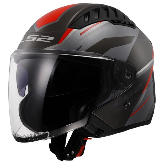 Casco jet LS2 OF600 Copter II Diston Grey Red - Micasco.es - Tu tienda de cascos de moto